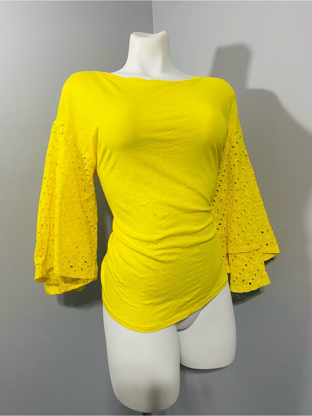 Melissa Paige Yellow Eyelet Bell-Sleeve Top